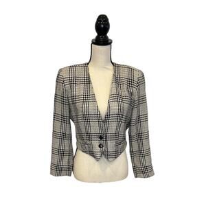 Vintage Womens AVANT PREMIERE Gray Wool Houndstooth 2 Button Blazer Jacket Small